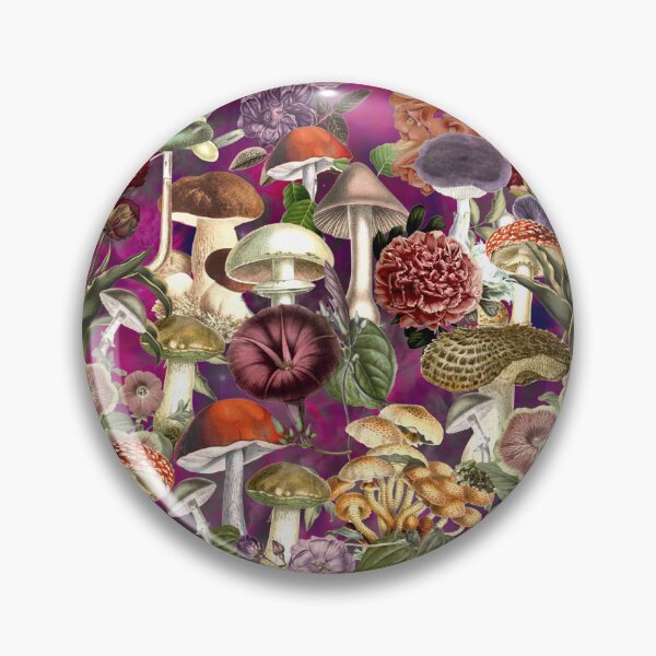 Item preview, Vintage mushrooms and flowers garden, shrooms and fungi, botanical pattern, mushrooms illustration, seamless pattern, pink red pattern trendy  designed and sold by ZeinabTaha.