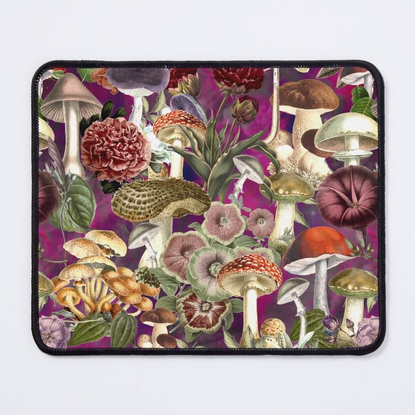 Item preview, Vintage mushrooms and flowers garden, shrooms and fungi, botanical pattern, mushrooms illustration, seamless pattern, pink red pattern trendy designed and sold by ZeinabTaha.