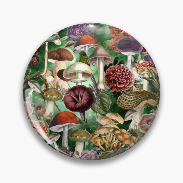Item preview, Vintage mushrooms and flowers garden, shrooms and fungi, botanical pattern, mushrooms illustration, seamless pattern, green pattern trendy  designed and sold by ZeinabTaha.
