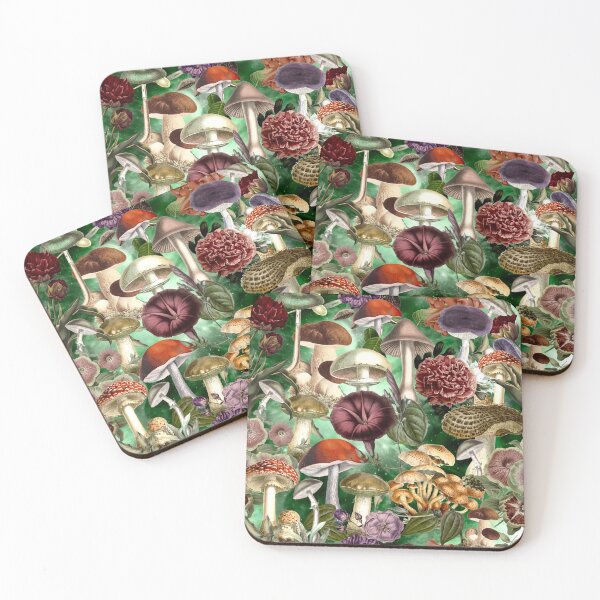 Item preview, Vintage mushrooms and flowers garden, shrooms and fungi, botanical pattern, mushrooms illustration, seamless pattern, green pattern trendy  designed and sold by ZeinabTaha.
