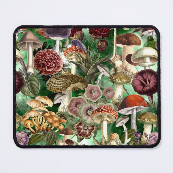 Item preview, Vintage mushrooms and flowers garden, shrooms and fungi, botanical pattern, mushrooms illustration, seamless pattern, green pattern trendy designed and sold by ZeinabTaha.