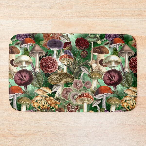 Item preview, Vintage mushrooms and flowers garden, shrooms and fungi, botanical pattern, mushrooms illustration, seamless pattern, green pattern trendy  designed and sold by ZeinabTaha.