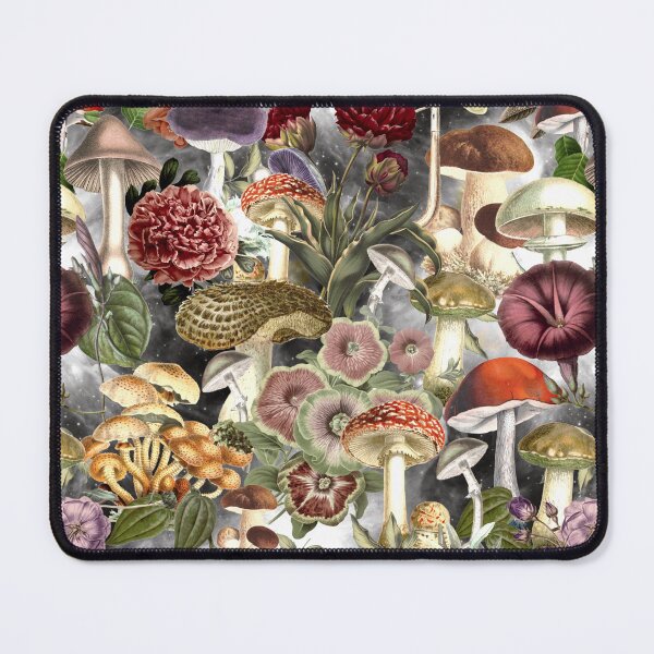 Item preview, Vintage mushrooms and flowers garden, shrooms and fungi, botanical pattern, mushrooms illustration, seamless pattern, light grey pattern trendy  designed and sold by ZeinabTaha.