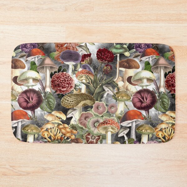 Item preview, Vintage mushrooms and flowers garden, shrooms and fungi, botanical pattern, mushrooms illustration, seamless pattern, light grey pattern trendy  designed and sold by ZeinabTaha.
