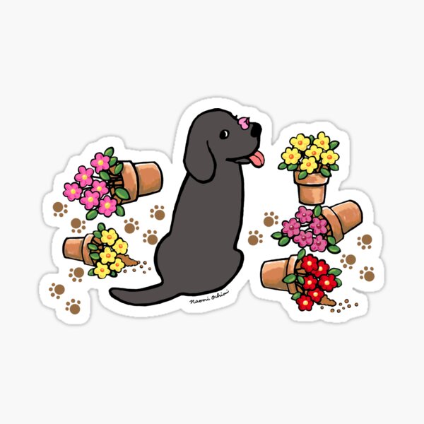 Black Labrador Flower Pots Sticker