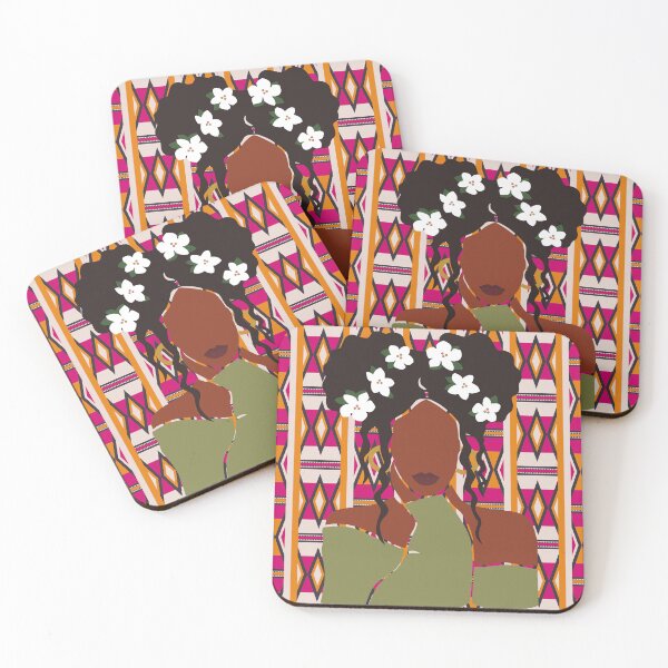 Item preview, Twin Afro puff girl with Pink Mudcloth Print Background designed and sold by lesovybze.