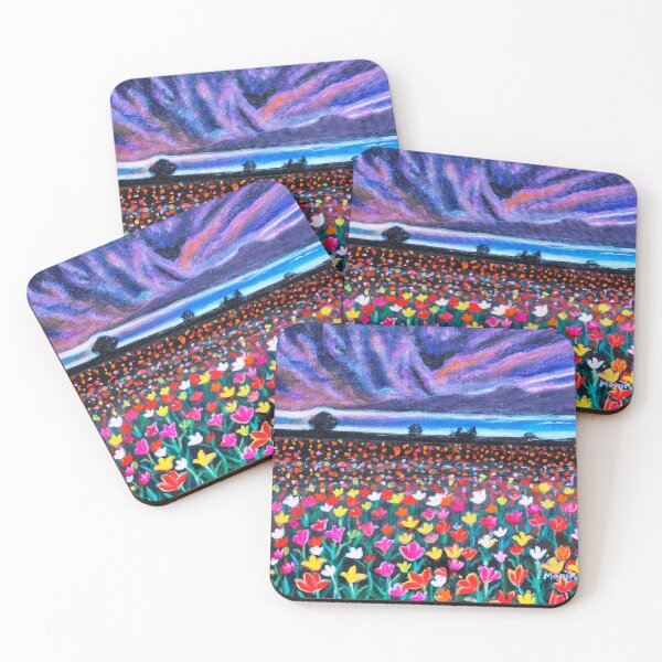 Item preview, Floral fields Tulips at sunset designed and sold by artbymanjiri.