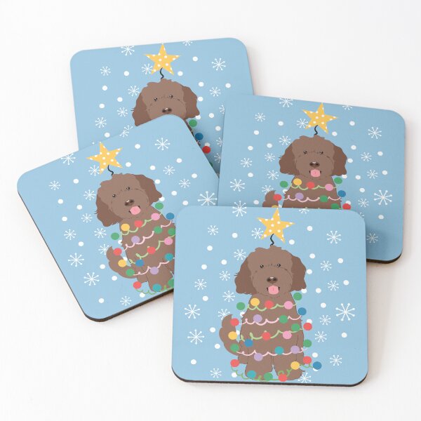 Item preview, Chocolate Brown Goldendoodle Christmas Tree designed and sold by Lulupainting.