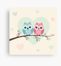 Cute owls on a branch - for kids Canvas Print