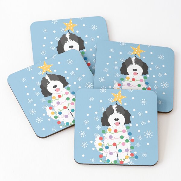 Item preview, Black White Goldendoodle Christmas Tree designed and sold by Lulupainting.