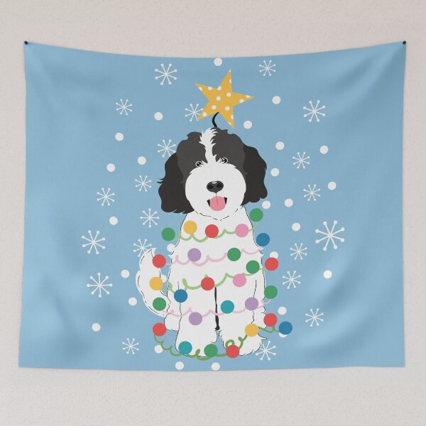 Item preview, Black White Goldendoodle Christmas Tree designed and sold by Lulupainting.