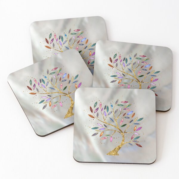 Item preview, Golden Tree Branch Geode Leaves on pearl designed and sold by k9printart.