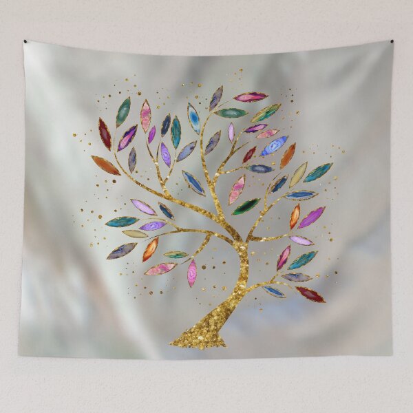 Item preview, Golden Tree Branch Geode Leaves on pearl designed and sold by k9printart.