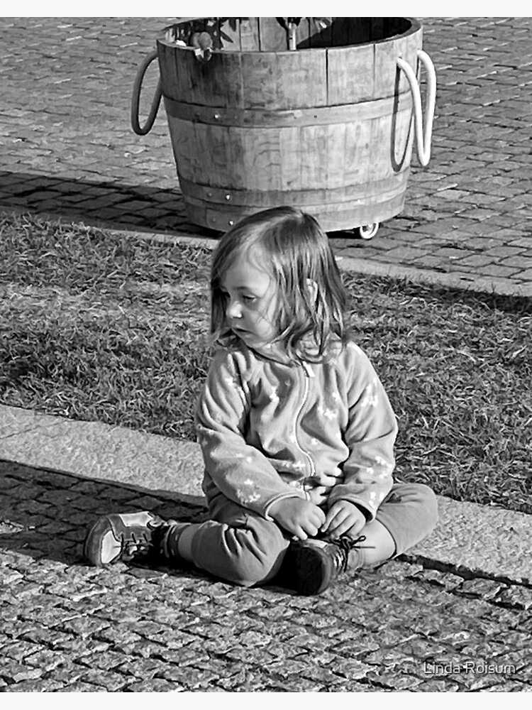 Thumbnail 2 of 2, Art Board Print, Daily Life B&W #1 - Shy Little Girl designed and sold by jouvaygifts.