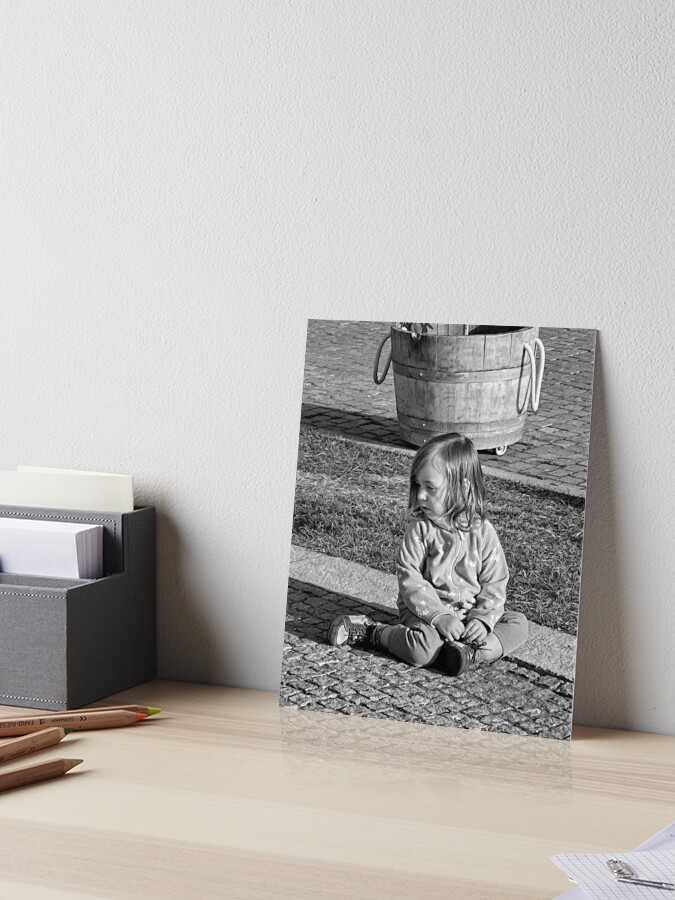 Thumbnail 1 of 2, Art Board Print, Daily Life B&W #1 - Shy Little Girl designed and sold by jouvaygifts.