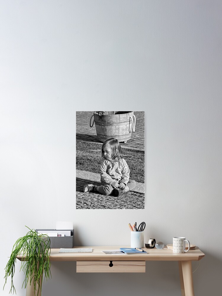 Thumbnail 2 of 3, Poster, Daily Life B&W #1 - Shy Little Girl designed and sold by jouvaygifts.
