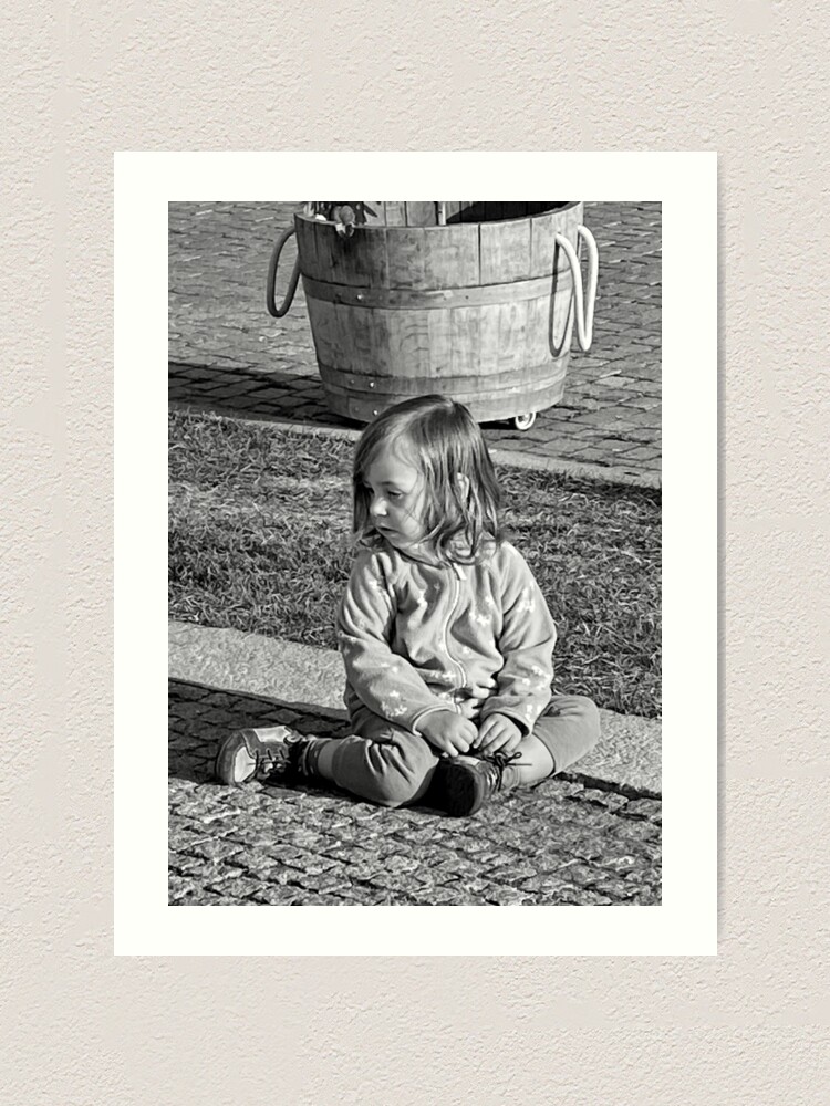 Thumbnail 1 of 3, Art Print, Daily Life B&W #1 - Shy Little Girl designed and sold by jouvaygifts.