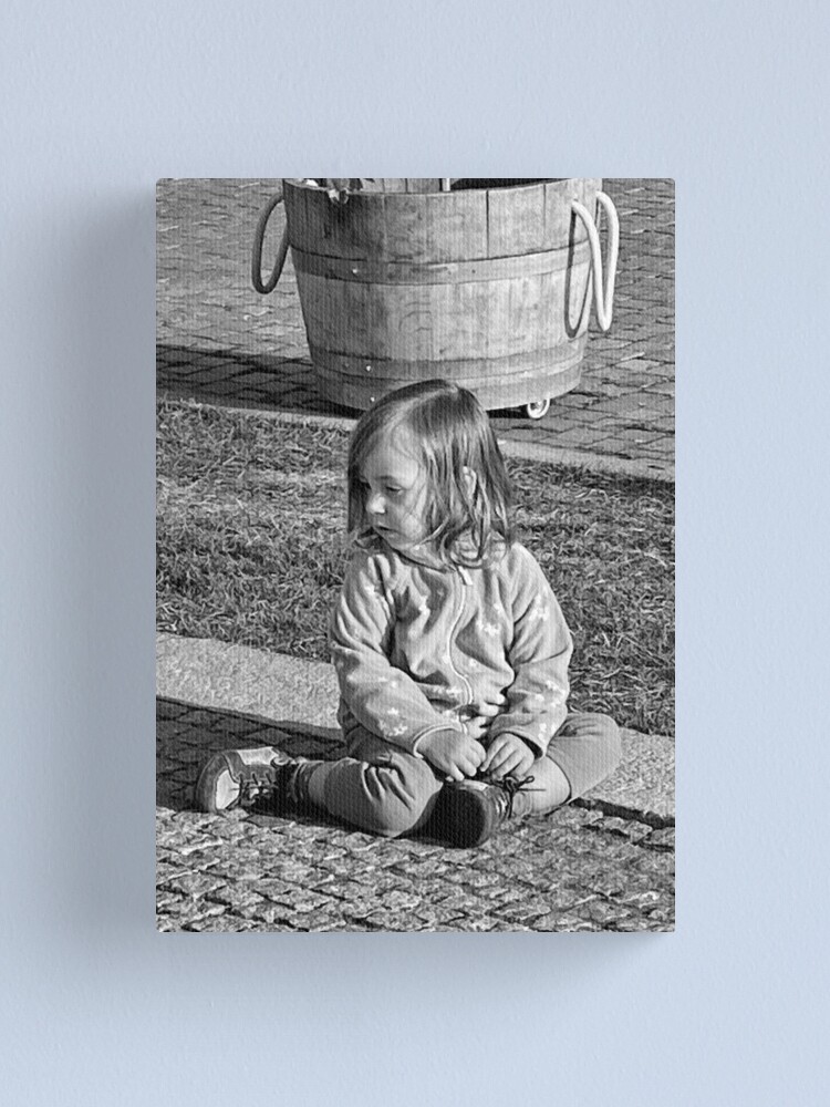 Thumbnail 1 of 3, Canvas Print, Daily Life B&W #1 - Shy Little Girl designed and sold by jouvaygifts.