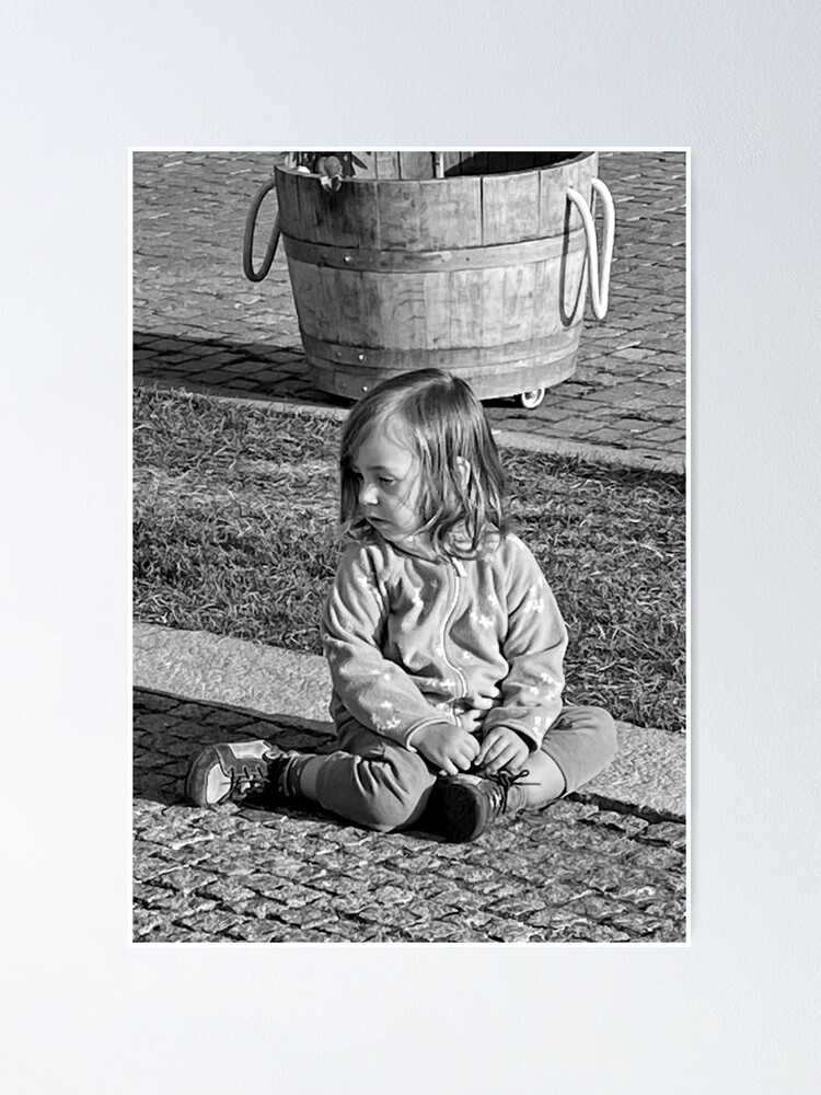 Thumbnail 1 of 3, Poster, Daily Life B&W #1 - Shy Little Girl designed and sold by jouvaygifts.