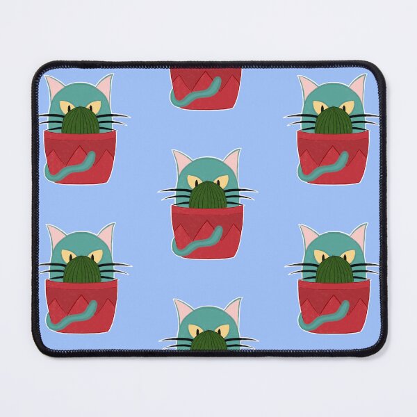 Item preview, Mint Green Cat with Big Whiskers Angry About a Cactus in a Red Pot designed and sold by marie-inks.