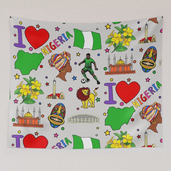Item preview, I love Nigeria. Hand drawn Nigerian Landmarks, flag and map of Nigeria designed and sold by mashmosh.