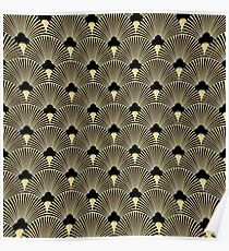 Art Deco, Fanmuster, Weinlese, 1920 Ära, Gold, Schwarzes, elegant, Chic, der große Gatsby, modern, modisch, girly Poster