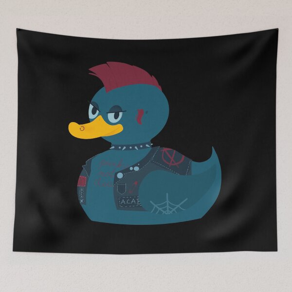 Item preview, Punk Blue Duck with a Vest a Mohawk Tattoos and Piercings Punk's Not Dead ACAB, Anarchy Black Flag designed and sold by marie-inks.