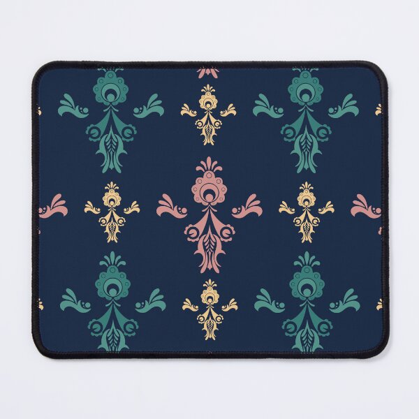 Item preview, Folklore floral repeating pattern green blue yellow pink flowery symmetrical art nouveau designed and sold by marie-inks.