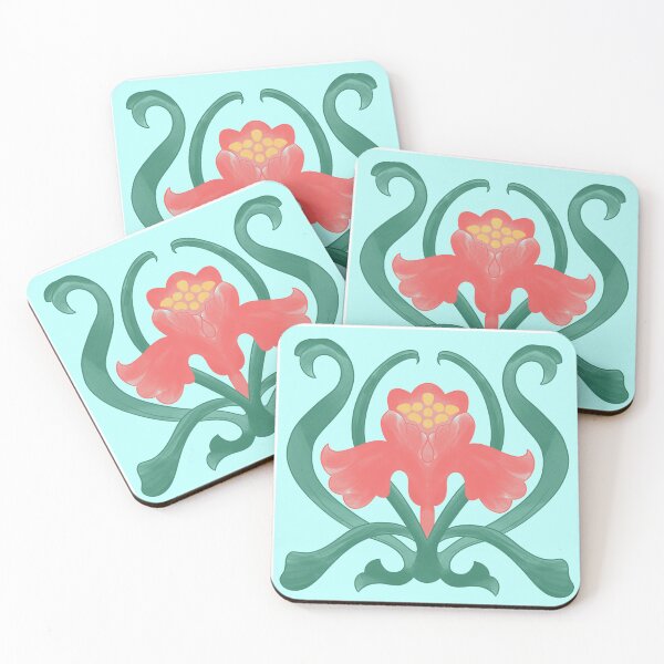 Item preview, Art Nouveau Tulip Lillies Flowers Plants Symmetrical 1920s Ornamental Pattern Green Yellow Orange Leaves designed and sold by marie-inks.