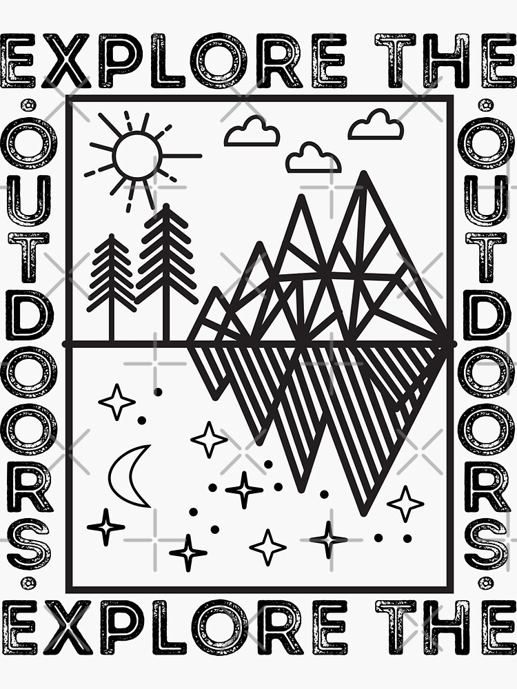 "Explore The Outdoors Geometric Mountains Line Art" Sticker for Sale by ...