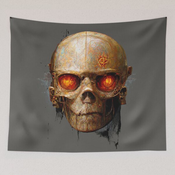 Item preview, Terminator Inspired Vintage Rust Cyborg Skull with Ai Art designed and sold by ArtificialEye.