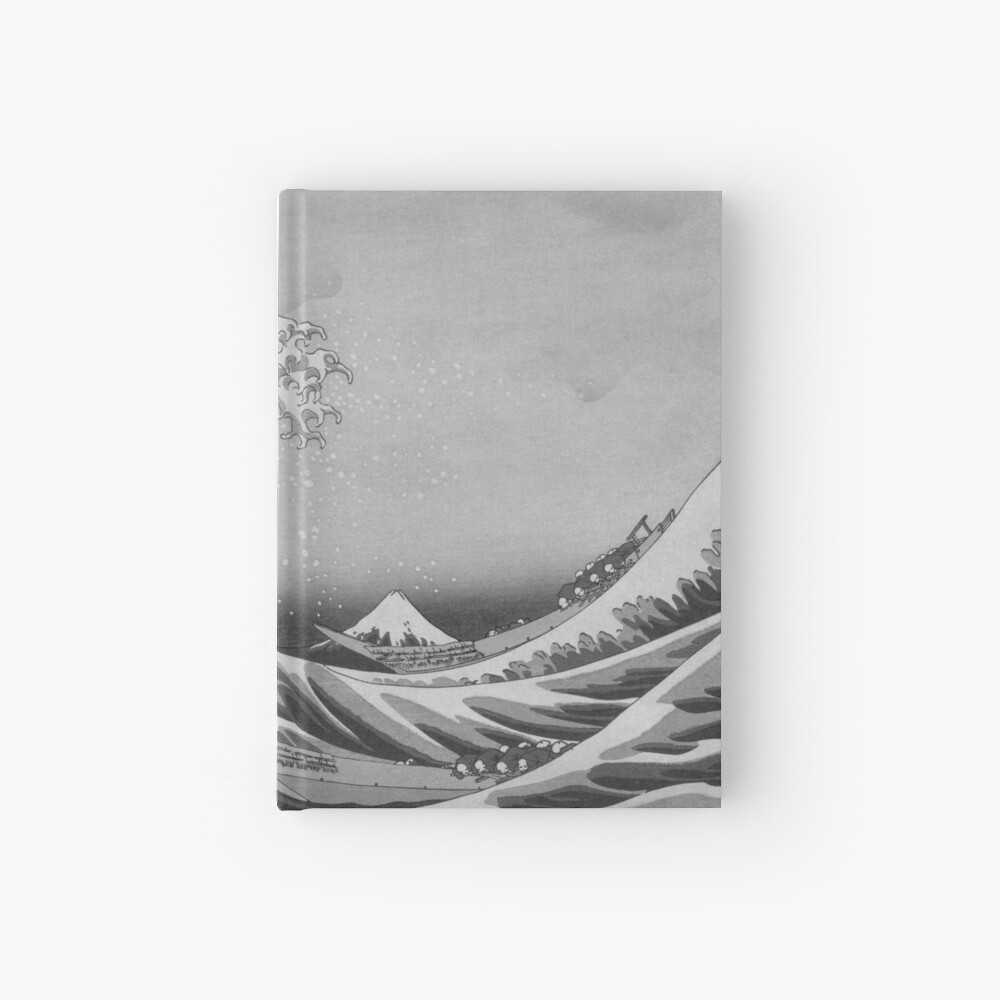 Black and White Japanese Great Wave off Kanagawa by Hokusai Hardcover Journal