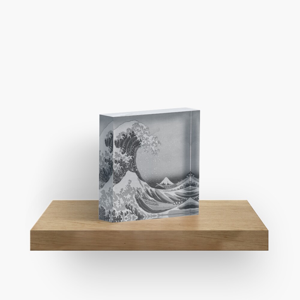 Black and White Japanese Great Wave off Kanagawa by Hokusai Acrylic Block