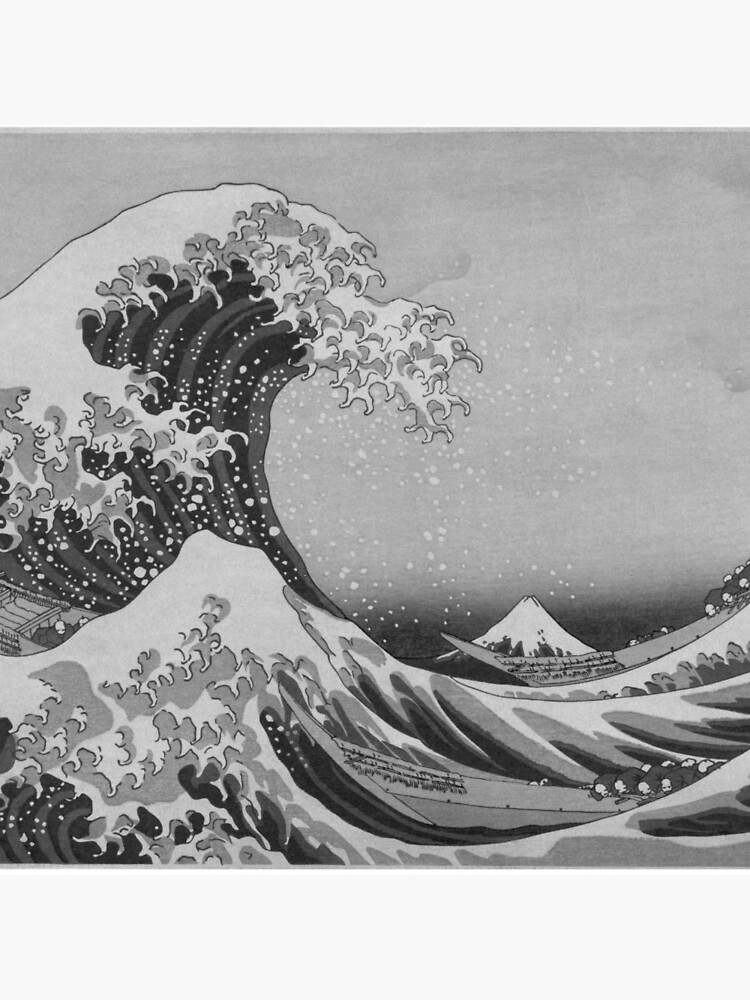 Black and White Japanese Great Wave off Kanagawa by Hokusai by podartist