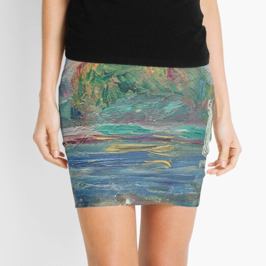 The Blue River Oil Painting by Auguste Renoir Mini Skirt