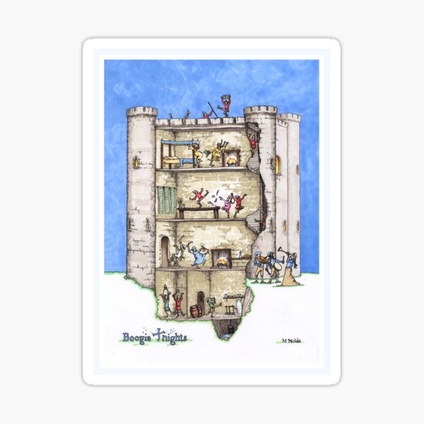 Vista previa del artículo con la obra «Boogie Knights - Cartel de humor medieval», diseñado y vendido por MNoblestudio.
