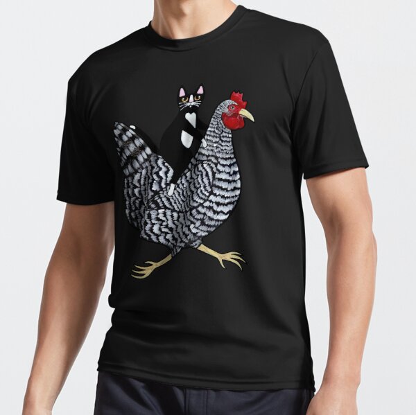 cat riding a chicken shirt