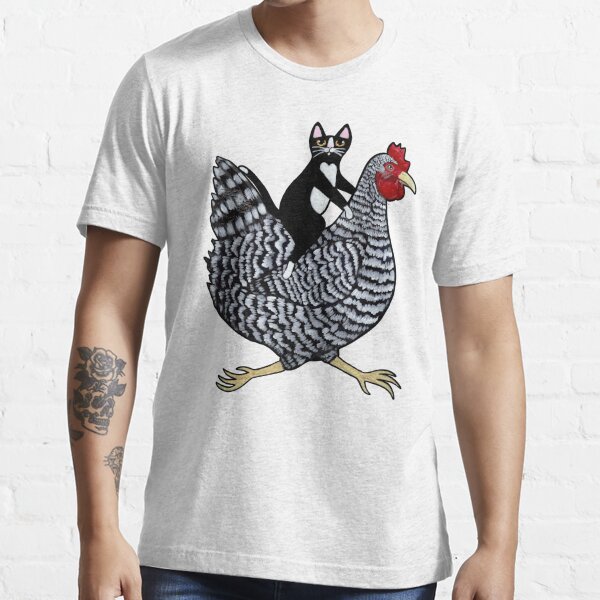 cat riding chicken shirt