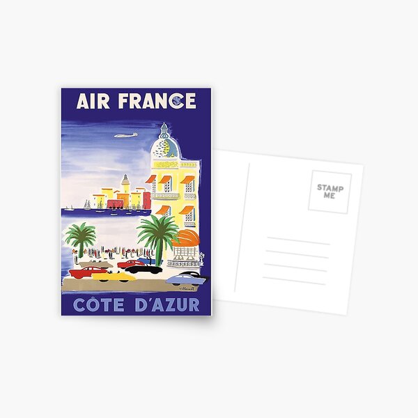 1952 Air France Cote d´Azur Travel Poster Carte postale