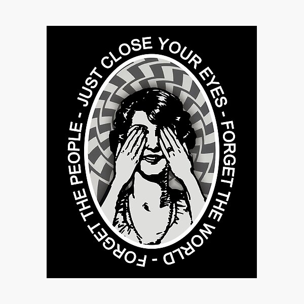 Item preview, just close your eyes white - eye less girl in an oval optical illusion - Forget The World, Forget The People designed and sold by OptLuv.