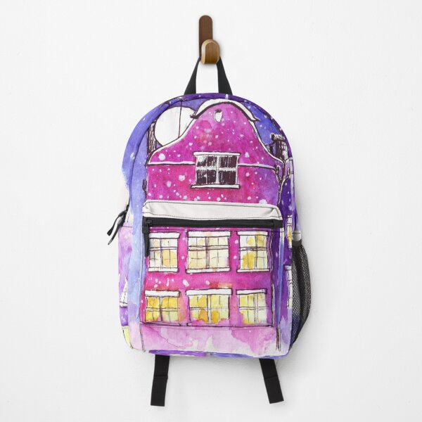 Item preview, Watercolor Winter Night: Purple Townhouses in the Snow designed and sold by Wolshebnaja.