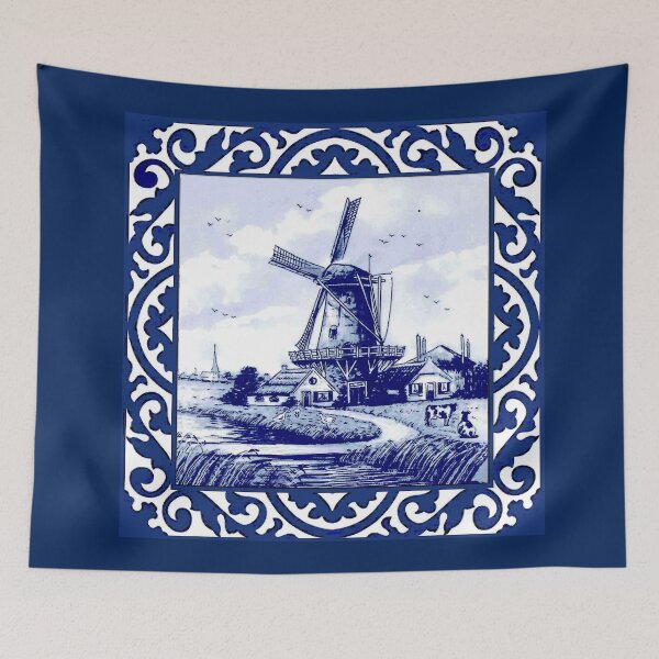 Item preview, DUTCH BLUE DELFT: Vintage Windmill and Farm Cows Print designed and sold by posterbobs.