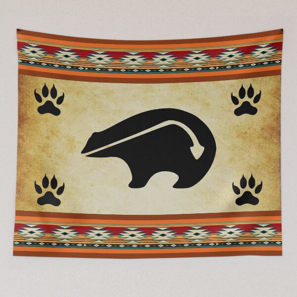 Item preview, Western Native American Bear And Bear Claw Symbols In Turquoise And Terracotta   designed and sold by handsoftime2020.