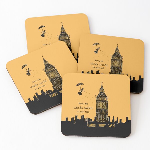 Item preview, Mary Poppins Whole World at your Feet Linocut on Yellow designed and sold by Maddy Bennett.