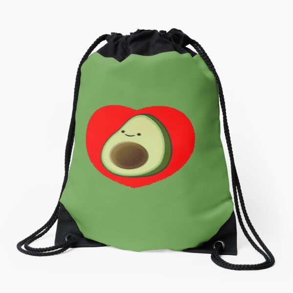 Cute Avocado In Red Heart Drawstring Bag