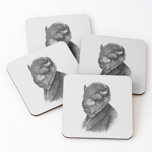 Item preview, Gentleman Bison portrait (black and light gray) designed and sold by Madame Memento.