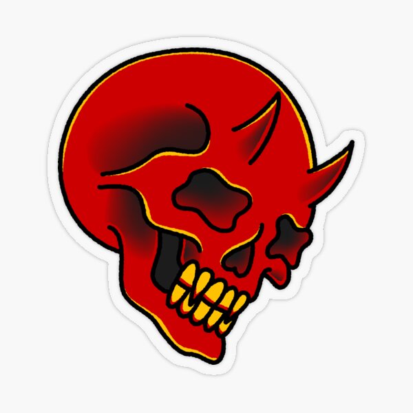 American Traditional Red Demon Skull Transparent Sticker