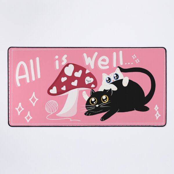 Item preview, “ All is well “ kawaii pink cats Mat designed and sold by KitaWolfpaw.
