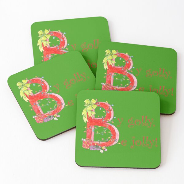 Item preview, Illuminated letter B with Christmas message. By golly be jolly. Green Background designed and sold by janesg.