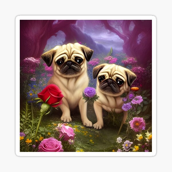 Vista previa del artículo con la obra «Pugs en el país de las maravillas», diseñado y vendido por kosmicfairytale.